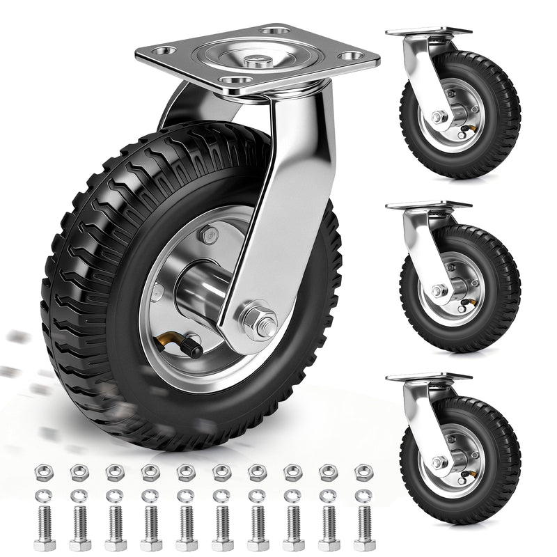 Set De 4 Ruedas Giratorias Neumáticas 250mm – Para Cargas Pesadas & Todoterreno, Sin Freno