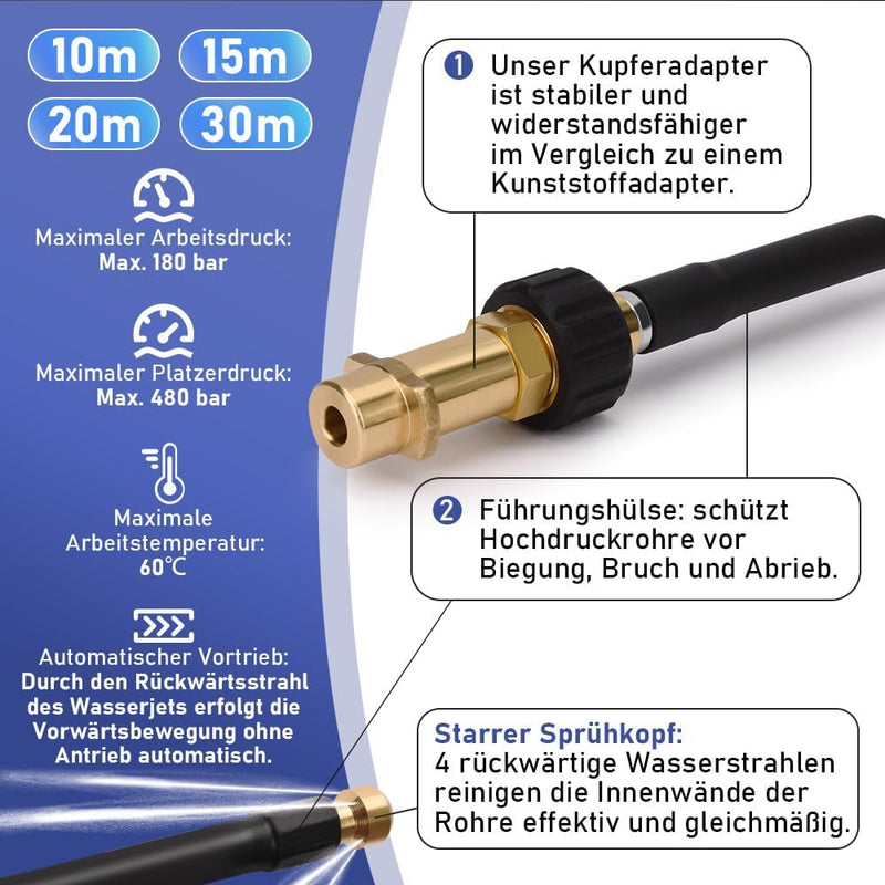 10 - 30 m renslang för rör, max. 180 bar med M22-adapter för Kärcher K2 - K7