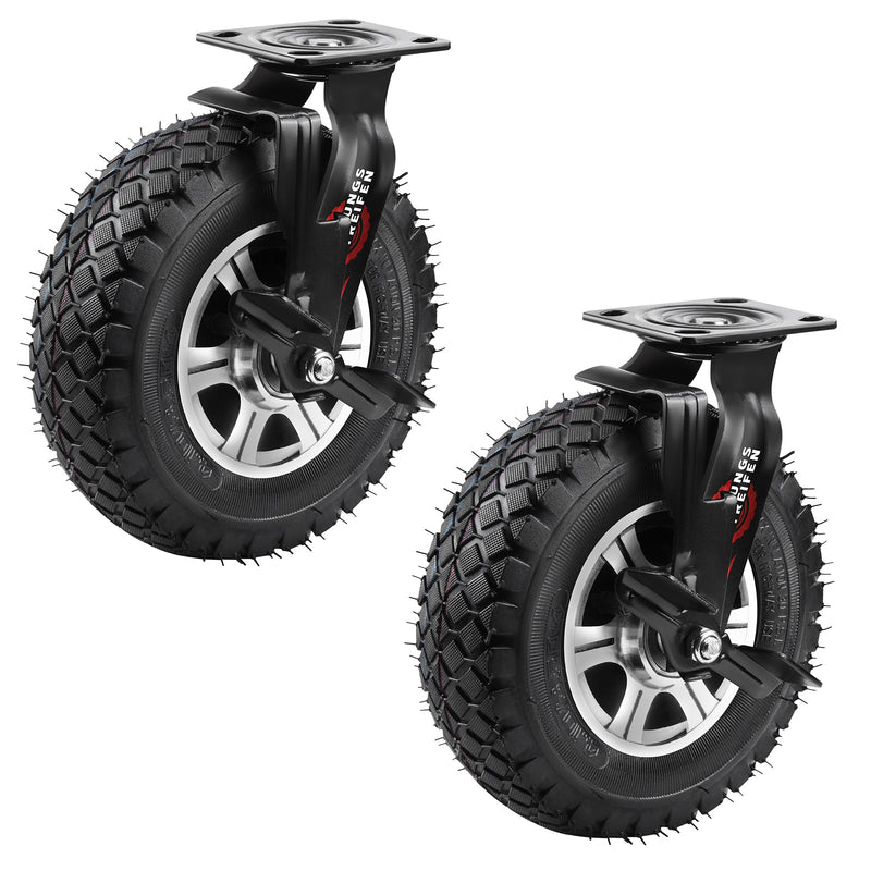 10" heavy-duty caster with brake – 250 mm pneumatic tire, aluminum bracket, 170 kg load capacity, for workbench & utility cart