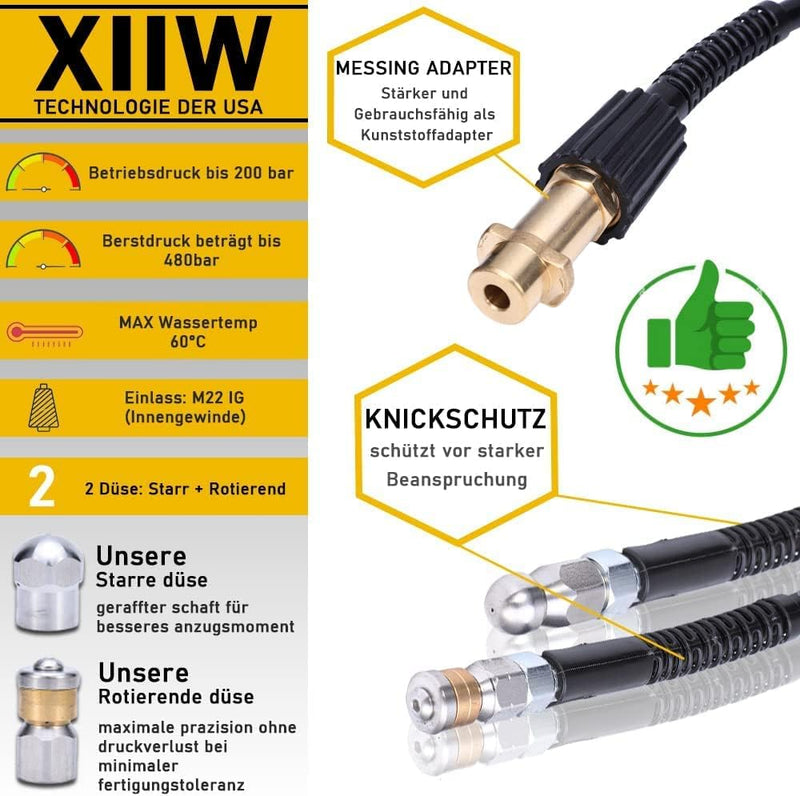 10m - 30m Flexible de débouchage de canalisation, max. 240bar pour nettoyeurs haute pression Kärcher K2 - K7