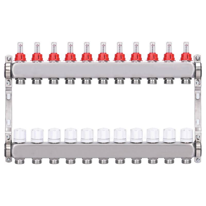 2-circuit underfloor heating manifold | Stainless steel, flow meters & air vent
