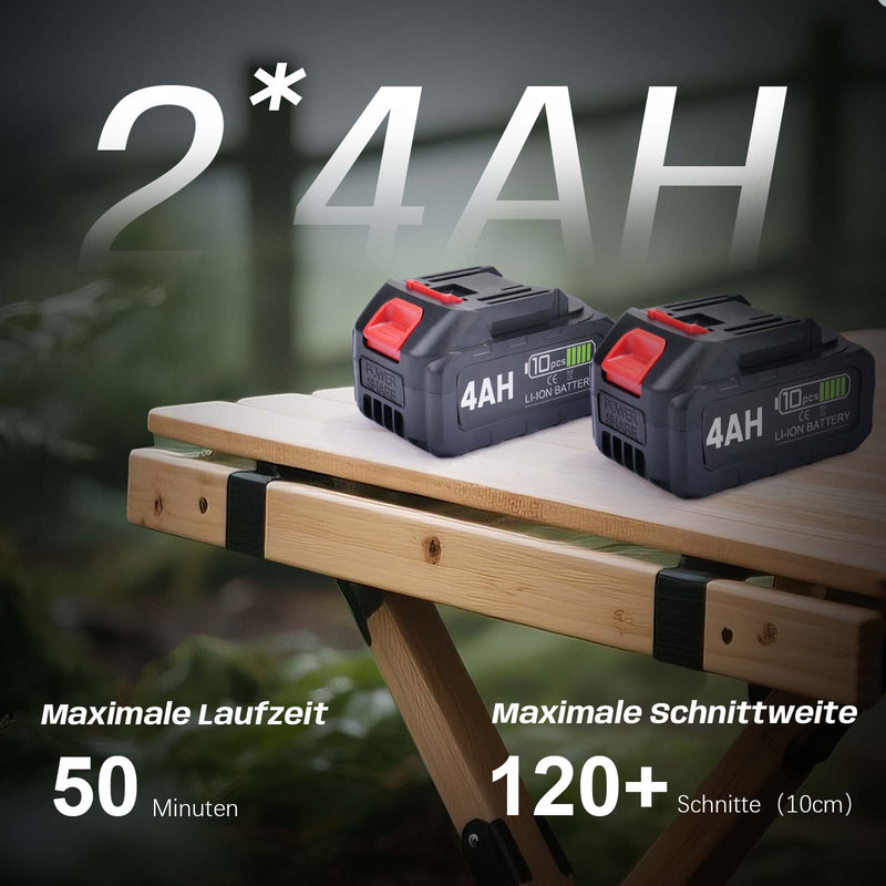 12-inch cordless chainsaw – brushless motor, automatic lubrication & chain tensioning, dual 4 Ah battery