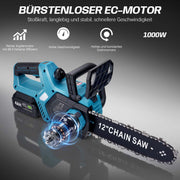 12-inch cordless chainsaw – brushless motor, automatic lubrication & chain tensioning, dual 4 Ah battery
