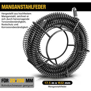 1250W Rohrreinigungsmaschine Elektrisch mit Spiralen Ø10/16/22 mm, Schnellwechsel Schneidkopf, Abflussreiniger für Rohre 20–200 mm