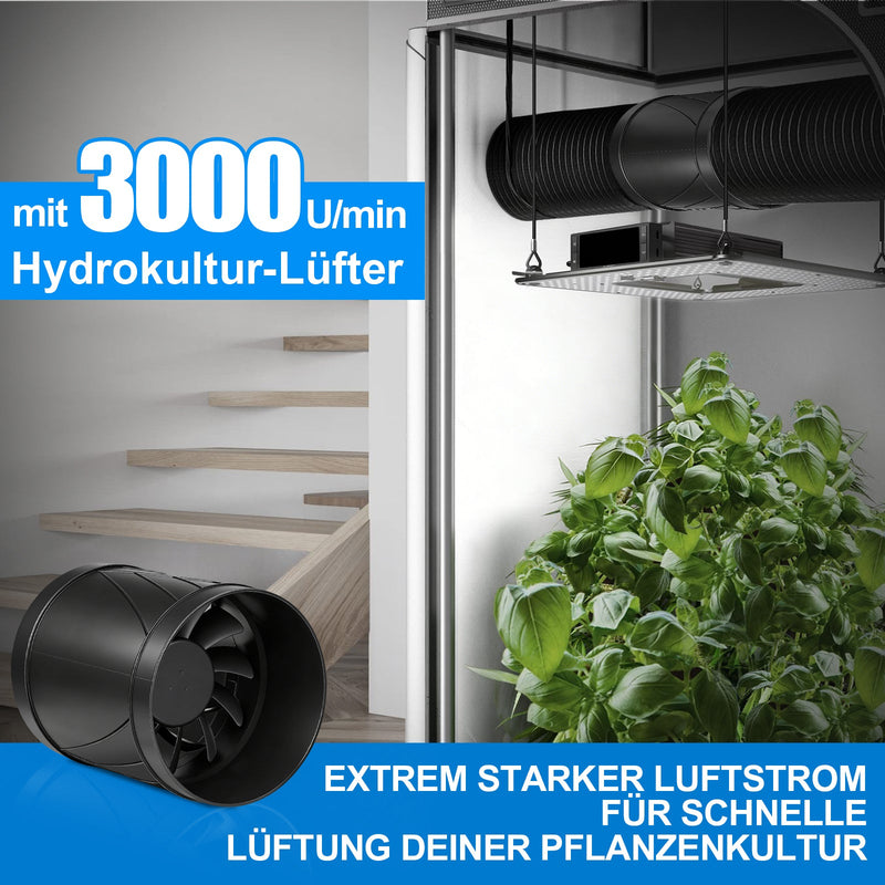 150mm rørventilator med trinløs hastighedsregulering – kraftfuld, støjsvag, 9,8 m³/min luftstrøm til garage og kælder
