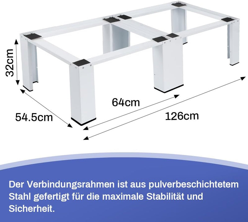 Support double à 2 niveaux pour lave-linge et sèche-linge | 126x54.5cm | max. 2x150kg