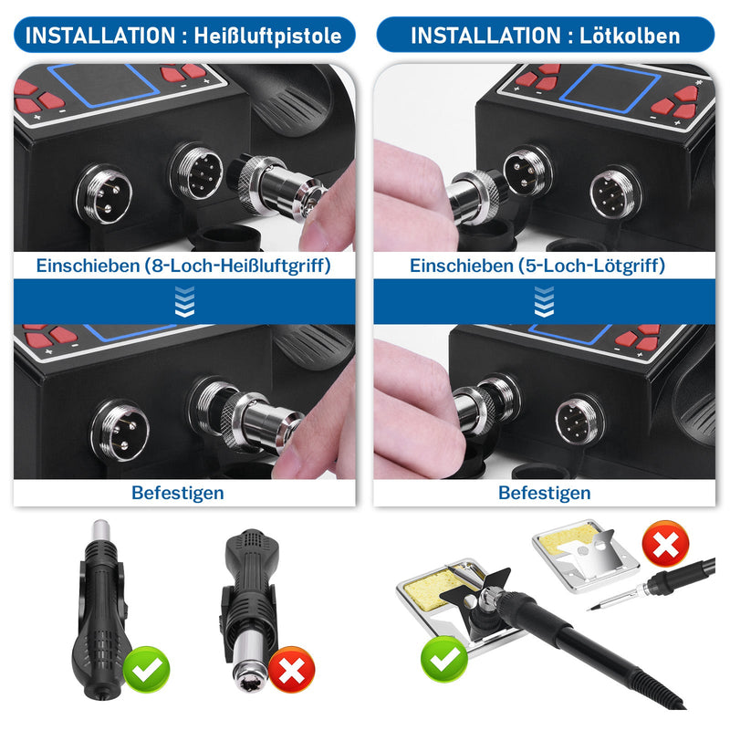 2-in-1 juotosasema kuumailmalla & 80 W juotoskolvilla | 780 W | PID-lämpötilansäätö | täydellinen setti SMD/BGA:lle