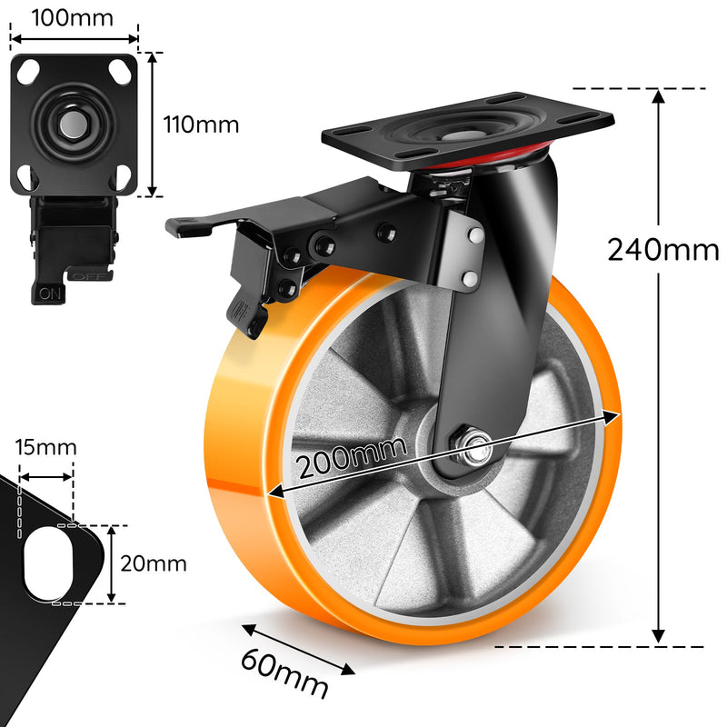 2×200mm Schwerlast - Lenkrollen mit Bremse – Extrem belastbar & leise für Werkstatt, Garage & Maschinen