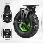 Set de 2 roues de charge lourde à frein 250 mm – verrouillables, pneumatiques, jusqu’à 600 kg – pour entrepôt, jardin et extérieur