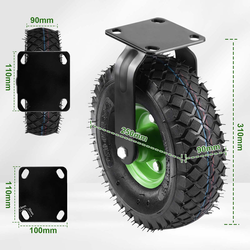 Juego de 2 ruedas rectas estables 250 mm – rígidas, neumáticas, hasta 600 kg – para taller y equipos de transporte