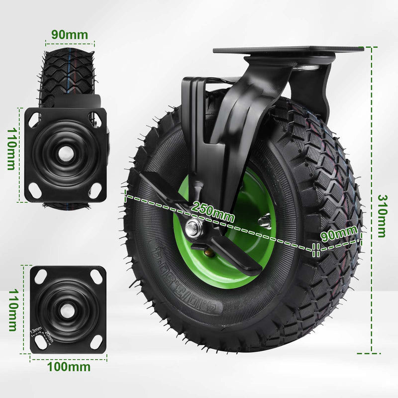 Juego de 2 ruedas rectas estables de 250 mm – fijas, neumáticas, hasta 600 kg – para taller y carros de transporte