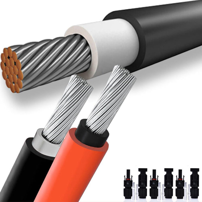 2PACK Rojo+Negro 4mm²/6mm²/10mm² 12AWG max1800V cable de extensión | incl. conector solar libre de halógenos IP67
