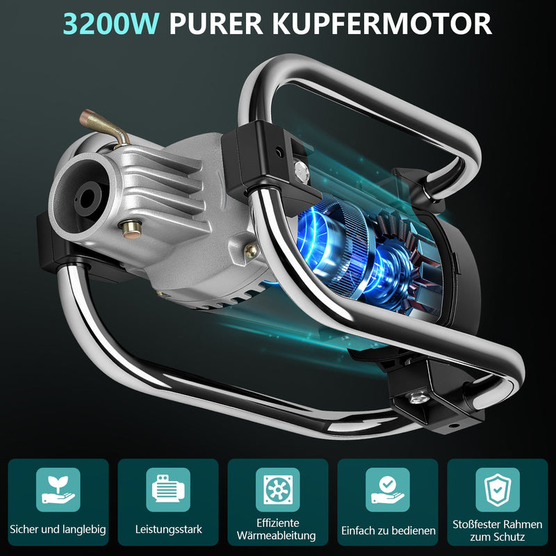 3200W betonvibrator med 50 mm vibreringshoved & 6 m fleksibel aksel – professionel betonkomprimator