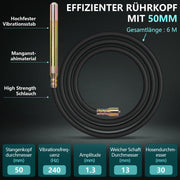 3200W betonsvibrator med 50 mm vibratørhoved og 6 m fleksibel aksel – professionel betonvibrator