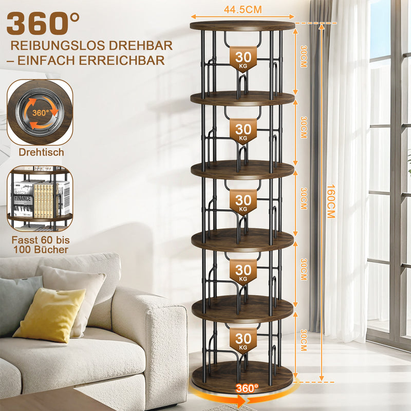 360° Rotating 5-Tier Bookcase – Space-Saving, Sturdy & Versatile