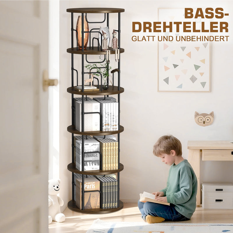 360° Rotating Bookshelf, 5-Tier – Space-Saving, Sturdy & Versatile