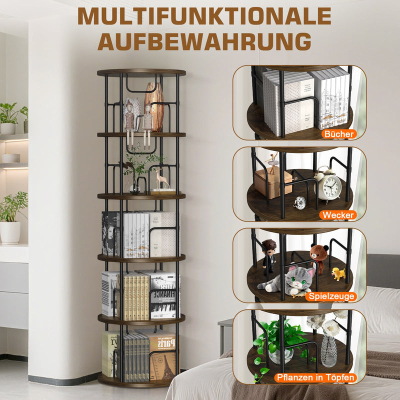 360° Rotating Bookshelf, 5-Tier – Space-Saving, Sturdy & Versatile