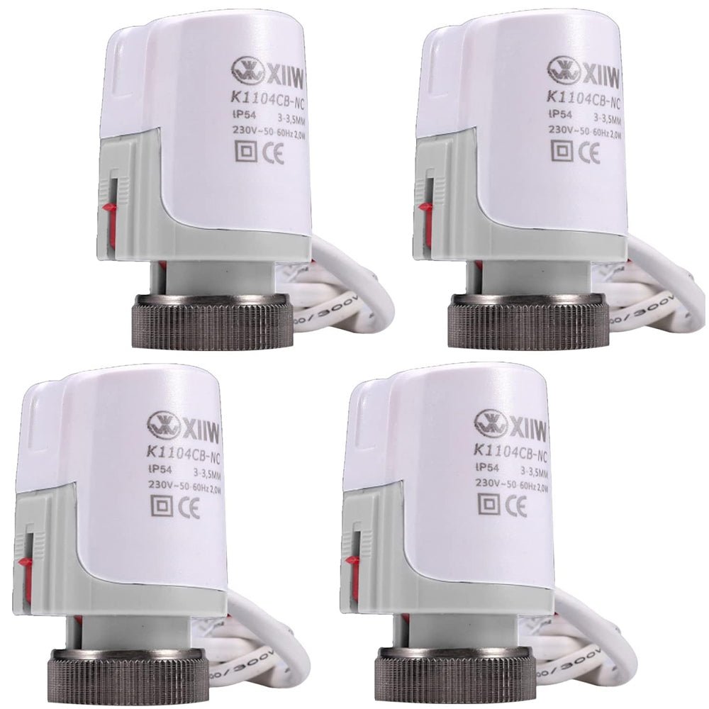 Set de 4 actuadores eléctricos 230V AC – control preciso de válvulas para sistemas de calefacción y ventilación con protección IP54