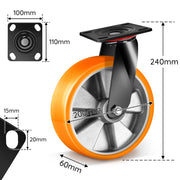 4er - Set Geländegängige Schwerlastrollen 200mm– 2 mit Bremse, 2 drehbar für Werkstatt, Garten & Transportgeräte