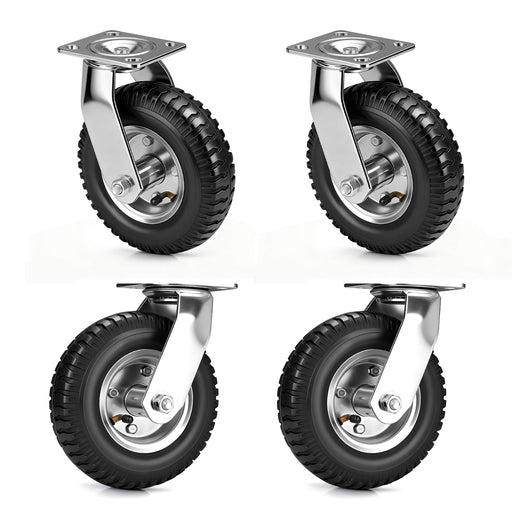 Juego de 4 ruedas giratorias neumáticas de 200 mm – todoterreno, de alta carga, caucho natural y rodamientos de bolas