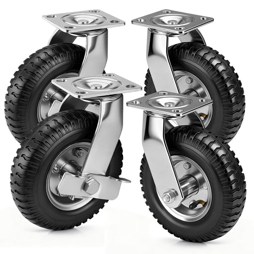 Juego de 4 ruedas neumáticas de 200mm – 2 con freno + 2 giratorias, para carga pesada y todo terreno con neumáticos de aire