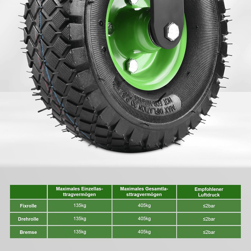 Juego de 4 ruedas para cargas pesadas de 250 mm – 2 giratorias con freno, 2 giratorias, hasta 400 kg – para taller y jardín