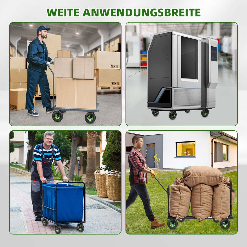 4 ruedas de carga pesada 250mm – 2 ruedas giratorias con freno + 2 fijas, neumáticas, 200kg de carga por rueda