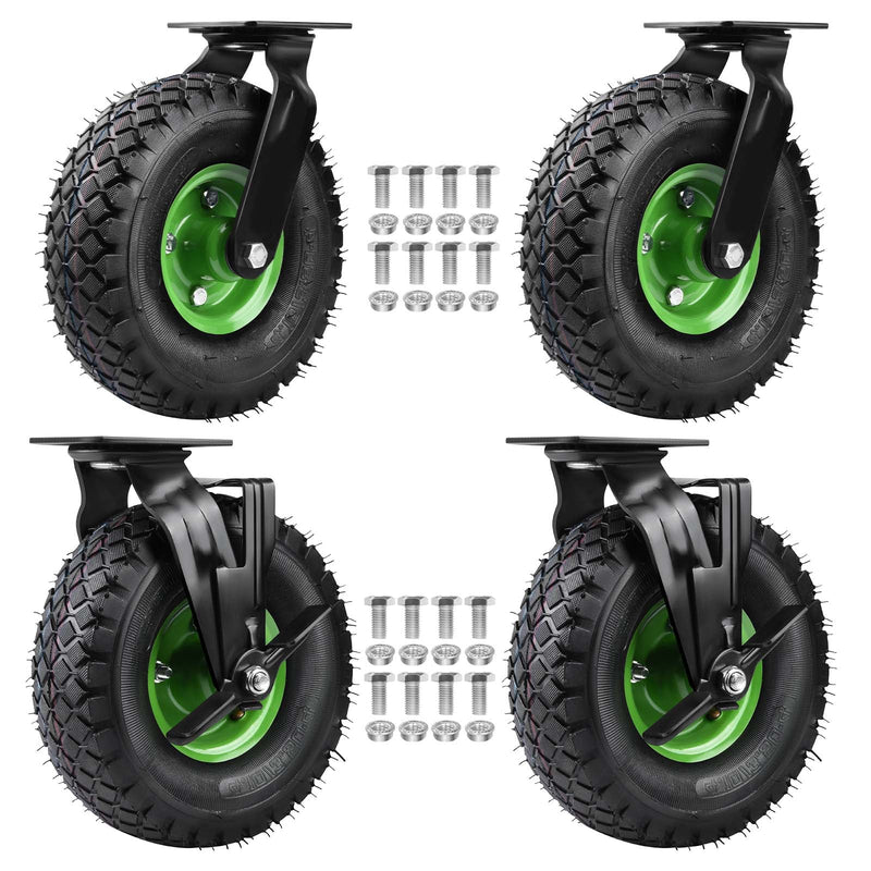 Juego de 4 ruedas de carga pesada de 250 mm: 2 ruedas giratorias con freno + 2 ruedas fijas, neumáticos, 200 kg de carga por rueda