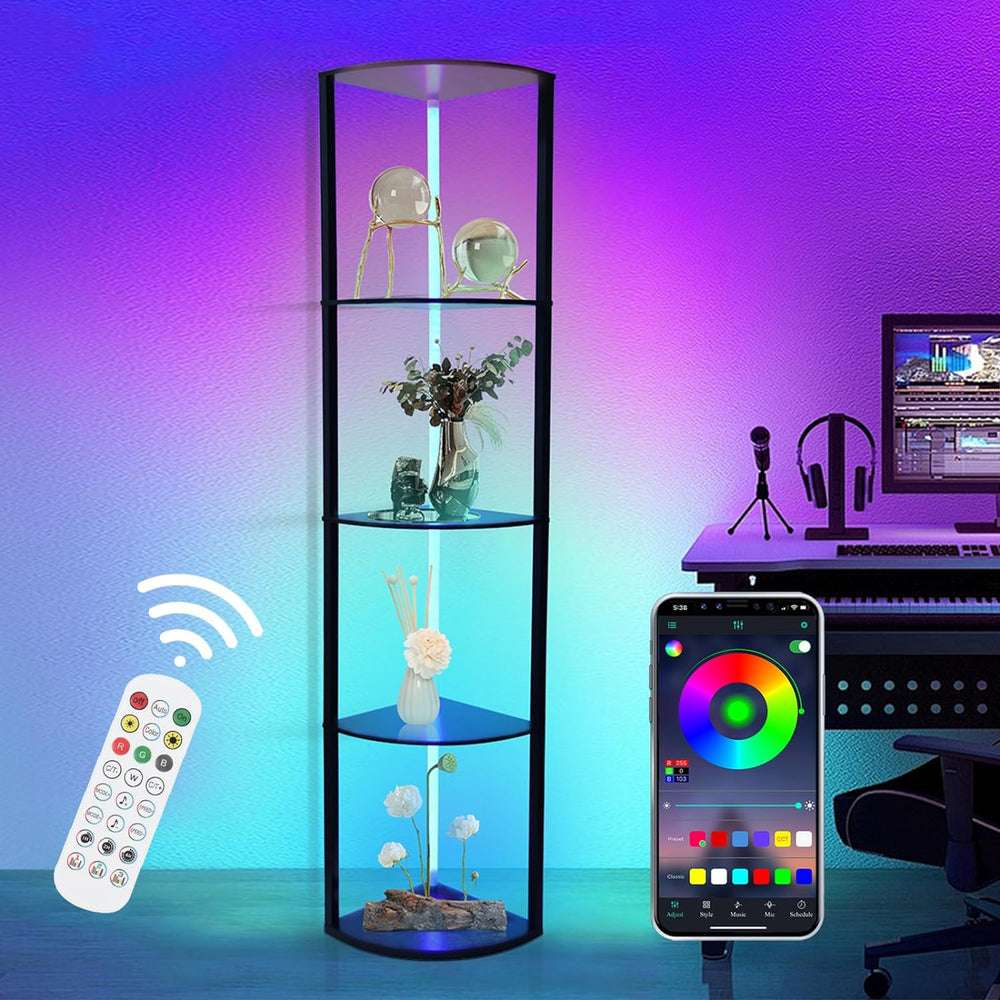 5-trins RGB hjørnehylde, stående LED-gulvlampe til stuen, 160 cm, app og fjernbetjening, 2700-6500K