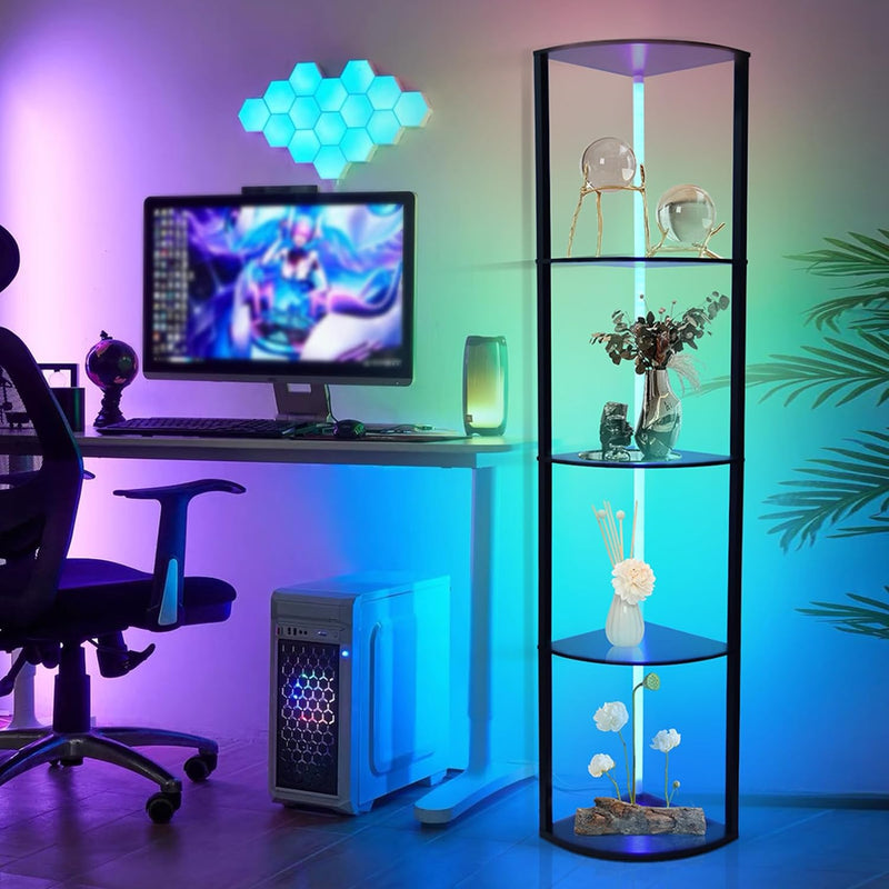 5-Tier RGB Corner Shelf, Standing LED Floor Lamp for Living Room, 160cm, App & Remote Control, 2700 - 6500K