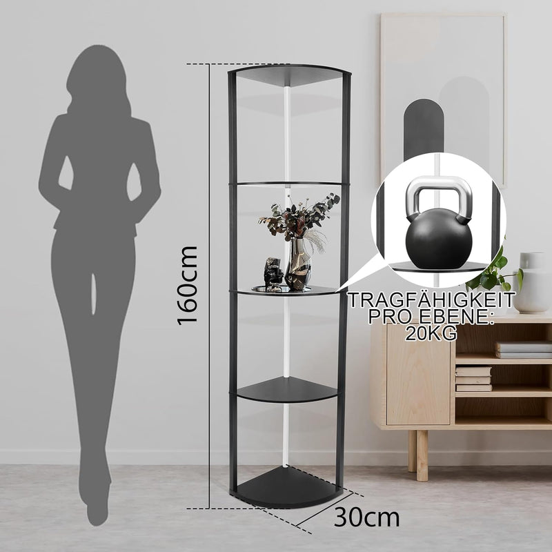 5-tier RGB corner standing shelf, LED floor lamp for living room 160 cm, app & remote control, 2700–6500K
