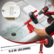 500W drain cleaner with manual and drill drive, 9.5m spiral, for household drain cleaning