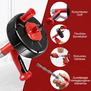 500W drain cleaner with manual and drill drive, 9.5m spiral, for household drain cleaning