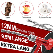 500W pipe cleaning machine with manual and drill drive, 9.5m spiral, for household drain cleaning