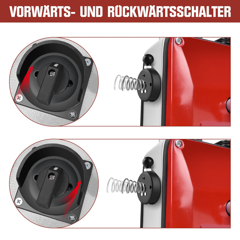 850W Rohrreinigungsmaschine Elektrischer Abflussreiniger für Ø20–200mm Rohre, 14m Ø22mm + 14.5m Ø16mm + 5m Ø10mm Spirale, Bohrköpfe, 450U/min