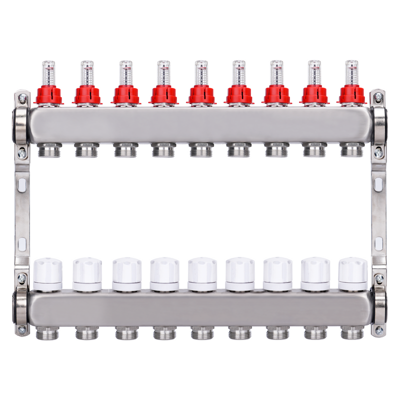 2-circuit underfloor heating manifold | Stainless steel, flow meters & air vent