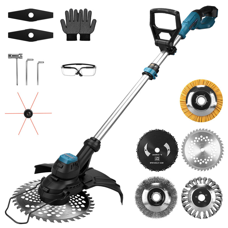 Desbrozadora inalámbrica sin escobillas 980W, 14800 rpm, cortabordes y cepillo para malas hierbas con disco de sierra, compatible con 18V, multifunción para jardín