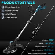 Recortabordes inalámbrico 980W sin escobillas 14800 U/min desbrozadora cepillo para malas hierbas con hoja de sierra compatible con 18V para jardín multiherramienta