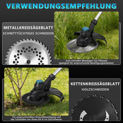 Desbrozadora inalámbrica de 980W sin escobillas, 14800 rpm, cepillo para malas hierbas con disco de sierra, compatible con 18V  para jardín, multiherramienta