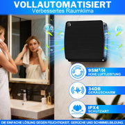 Udsugningsventilator 150 mm med fugtsensor & efterløbsfunktion, 95 m³/h støjsvag badeværelsesventilator IPX4 mod fugt & skimmel