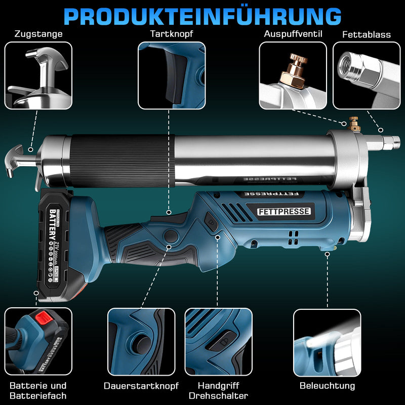 Accu-vetspuit 18 - 21V hoge druk 12000 PSI met led, 2-in-1 handgreep en veelzijdige mondstukken voor machineonderhoud