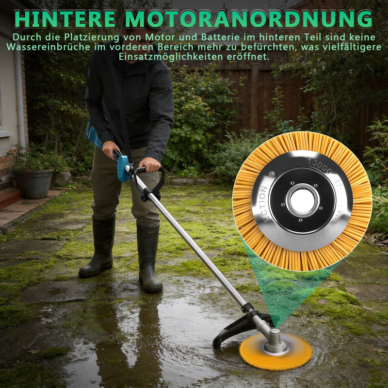 Cordless brush cutter with brushless motor 1380W – multifunction lawn trimmer with saw blade, metal blade and brush, cordless grass trimmer