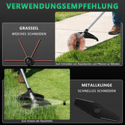 Cordless brush cutter with brushless motor 1380W – multifunction lawn trimmer with saw blade, metal blade and brushes, cordless brush cutter