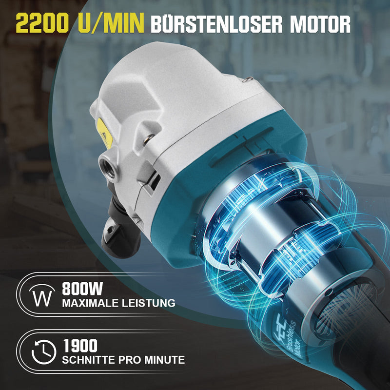 Batteridriven metallnibbler 18V med borstlös motor, 360° vridbar plåtsax, för rostfritt stål och aluminium, utan batteri