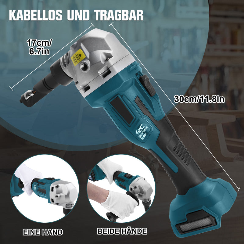 Batteridriven metallnibbler 18V med borstlös motor, 360° vridbar plåtsax, för rostfritt stål och aluminium, utan batteri