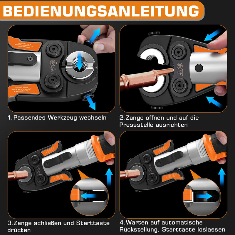 Battery-powered electrohydraulic crimping tool – automatic pressure control, TH & V press jaws