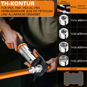 Battery-powered electrohydraulic crimping tool – automatic pressure control, TH & V press jaws