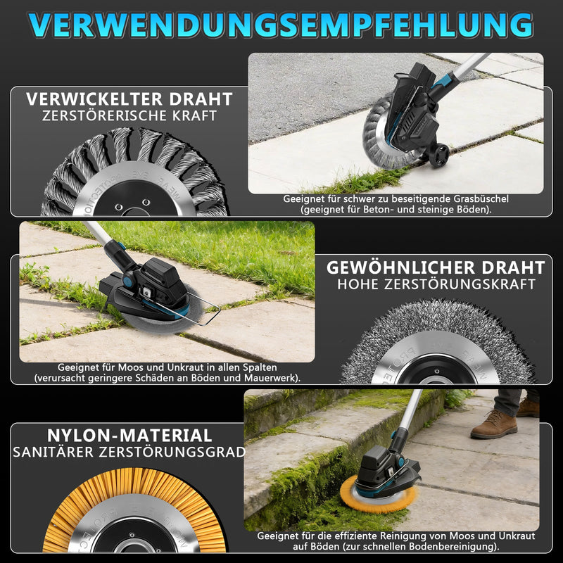 18V brushless cordless grass trimmer with 2x 4Ah battery, weed brush, saw blade, brush cutter, battery compatible, telescopic shaft 100–140 cm
