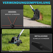 18V Cordless Grass Trimmer with 2x 4Ah battery, weed brush, saw blade, brush cutter, battery compatible, telescopic shaft 100–140 cm