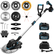 Cordless grass trimmer 18V brushless with 2x 4Ah battery, weed brush, saw blade, brush cutter, compatible with  battery, telescopic shaft 100–140 cm
